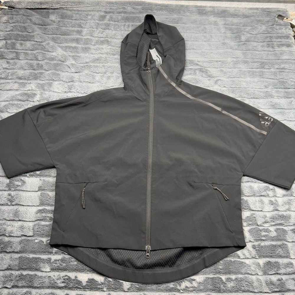 Adidas ZNE Windbreaker Jacket Womens Medium Black Full Zip Hooded Oversized
